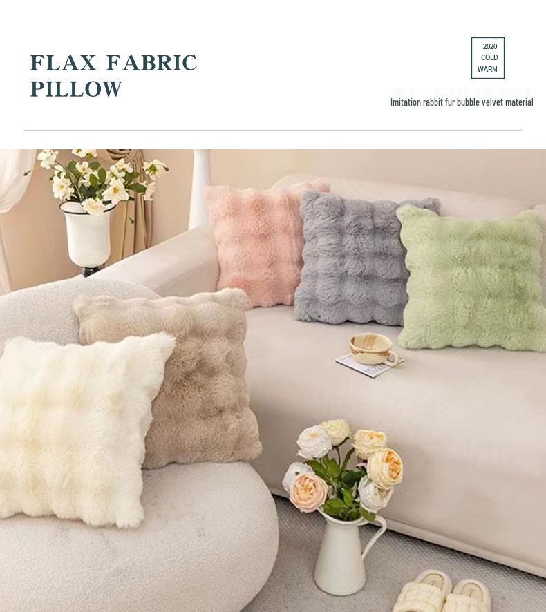 Plush Faux Rabbit Fur Throw Pillow for Sofa or Bed - Cozy Lumbar Support Cushion