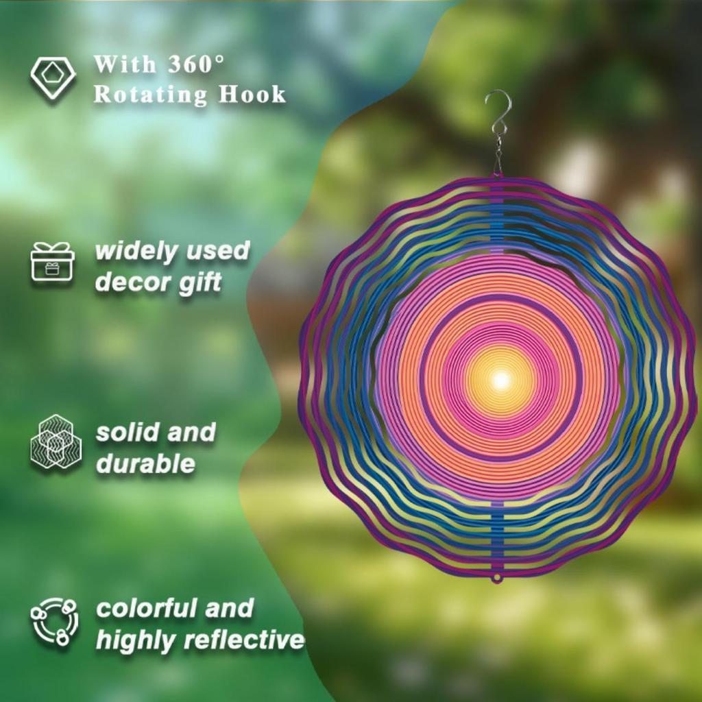 10 Inch Hanging Wind Spinner with Circular Design 360 Degree Rotating Hook for Balcony Lawn Garden Decor Creative Gift Idea
