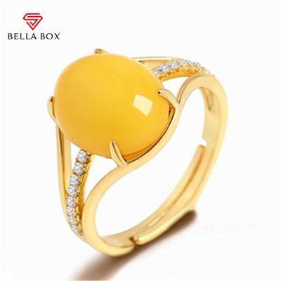 Neue trendige offene Ringe aus gelbem Chalcedon für Frauen, Vintage-Schmuck, Verlobungsgeschenke
