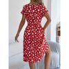 Spring Summer O Neck Printed Casual Short Sleeved Pleated Women Dress Loose Fashion Elegant A-line Party Lace-up Dresses Simple Women's Clothing