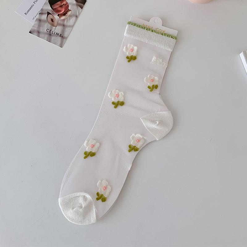 Spring/Summer Ultra Thin Vintage Crystal Silk Stockings for Women Socks for Women Mid-tube Stockings Breathable Cotton Sole Glass Silk Stockings