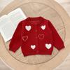 Baby Girl Korean-Style Heart Jacquard Knit Cardigan – Soft & Versatile for Autumn/Winter