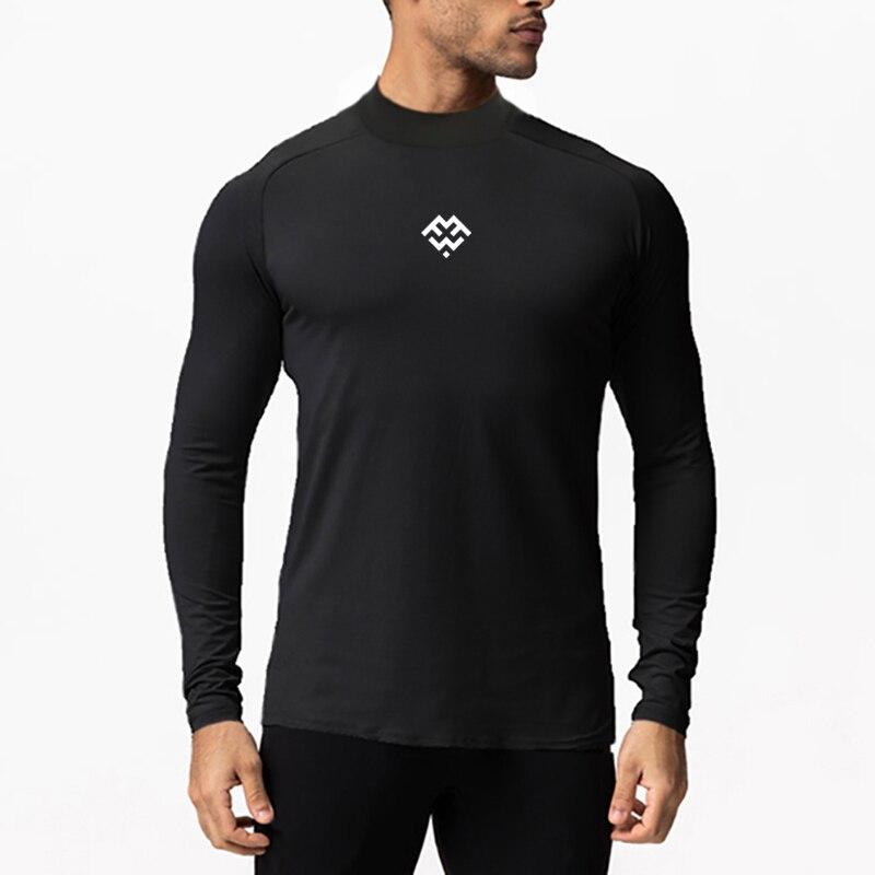 Muscleguys Spring and Autumn Korean Pure White Fitness Long Sleeved Men's Round Neck Casual T-shirt