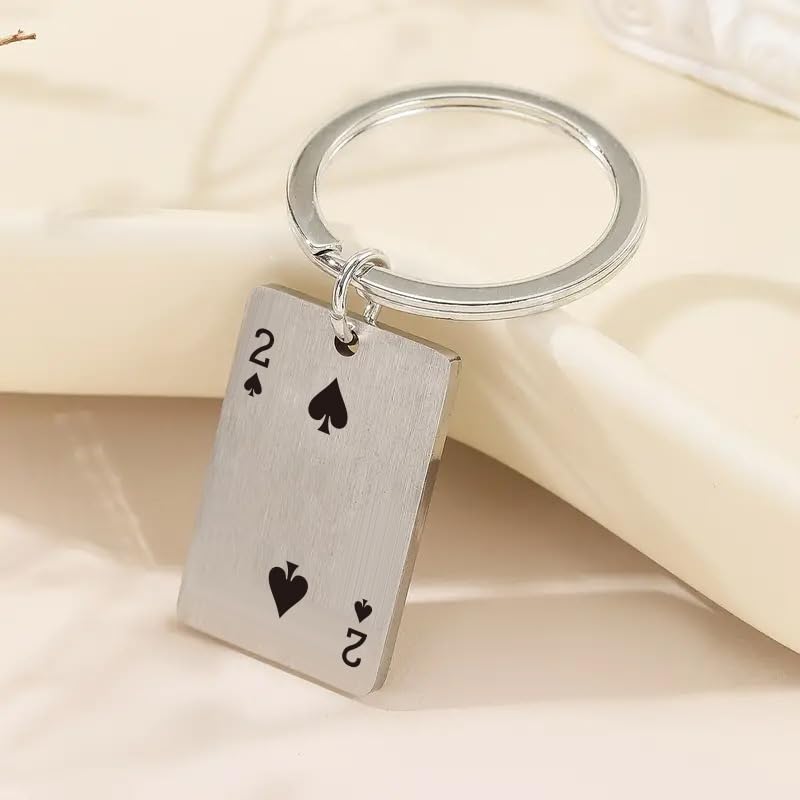 [ALOHAMONI] Metal Playing Cards Vintage American Keychain Key Ring Spade