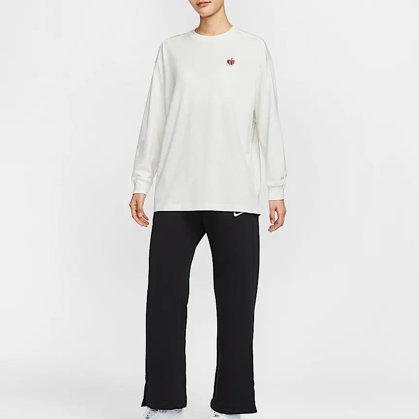 Nike Sportswear Logo Loose Fit Long Sleeve Drop Shoulder T-Shirt Women Tops Sail-White IB1670133