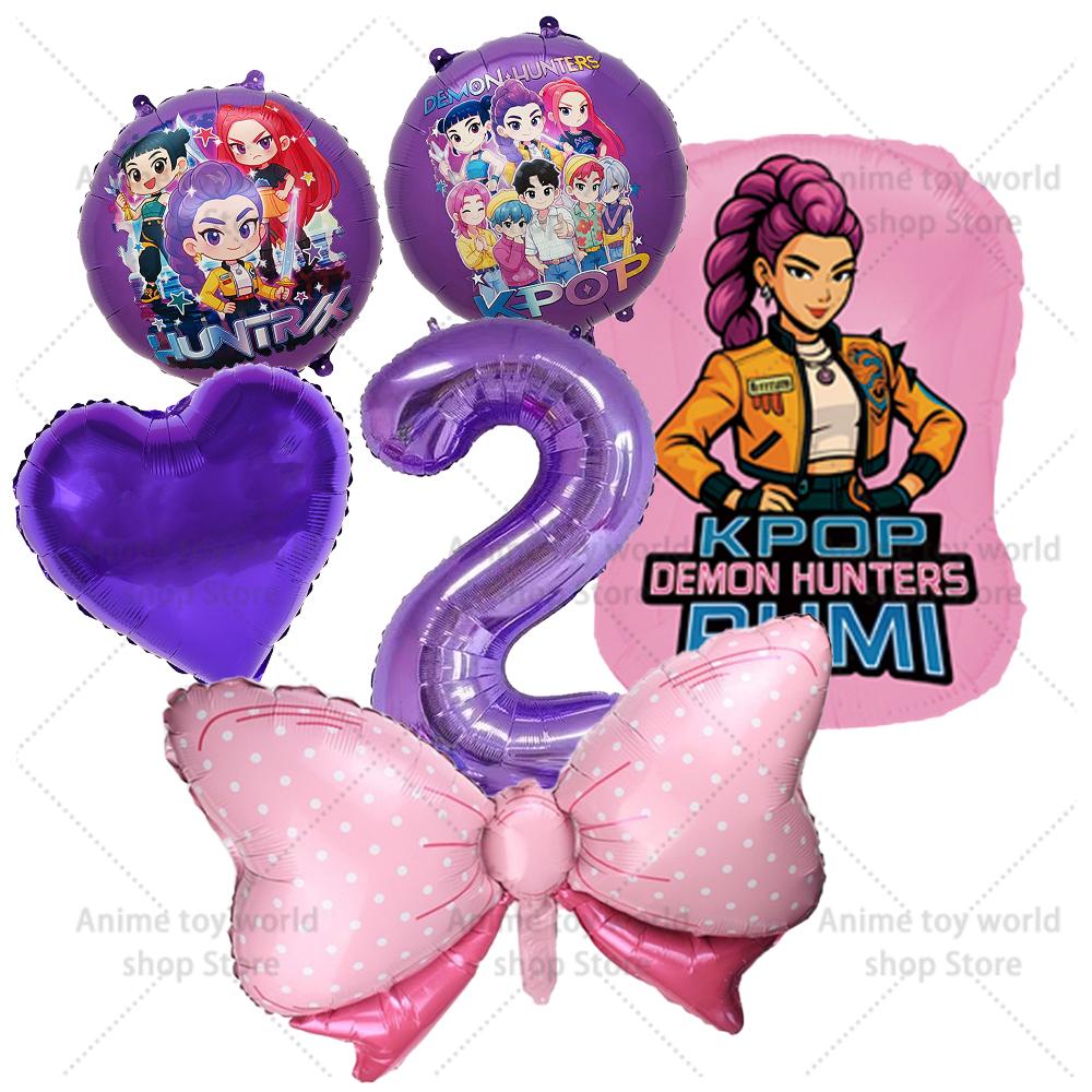 K-pop Demon Hunters Balloons Birthday Party Decoration Number 1-10 Baloon Set Kids Girls Korean Group Globals MIRA RUMI ZOEY Round Sensory Compression