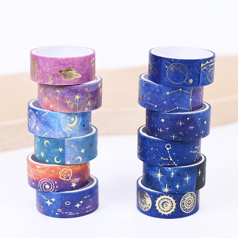 Set of Masking BetterJonny 15mm Wide x 2m Long Gold Foil Washi Tape for Creative Gift and DIY Arts and Gift and Decoration 12-Roll Tape, Scrapbooking,