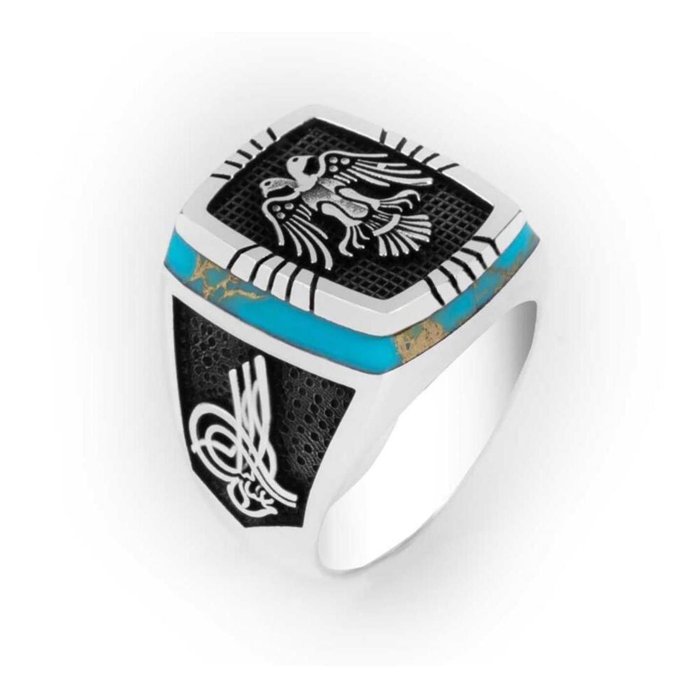 

Double Headed Eagle Turquoise Stone Sterling Silver Ring
