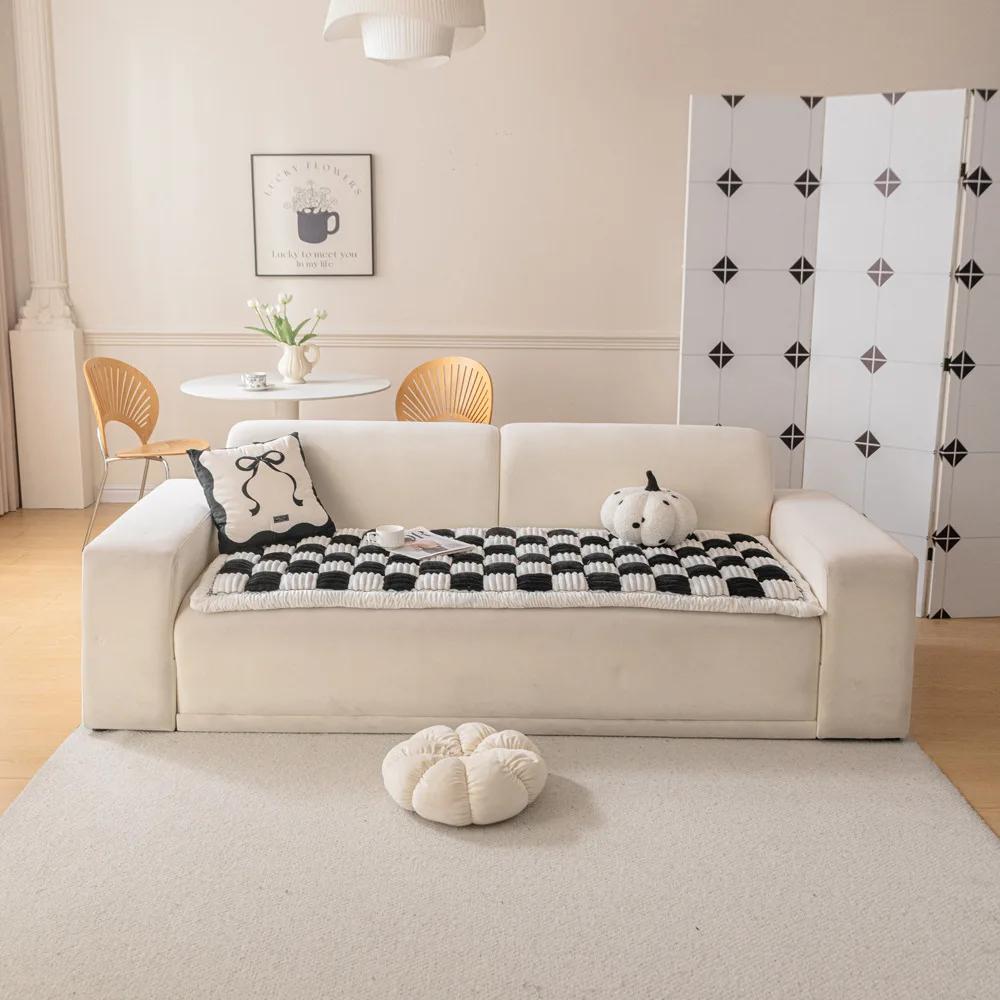 Modern And Simple Flannel Sofa Cushions 2025 New Autumn And Winter Anti Slip And Dustproof Thick Cushion Cover Cloth Towel