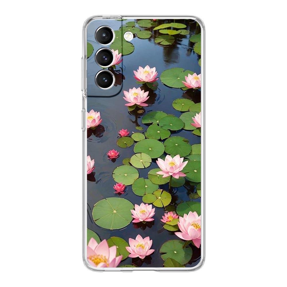 Phone Case For Samsung Galaxy S25 S24 S23 FE S22 Ultra S20 S21 5G S10 S9 Plus S10E S8 Soft Clear Cover Luxury Lotus Flower