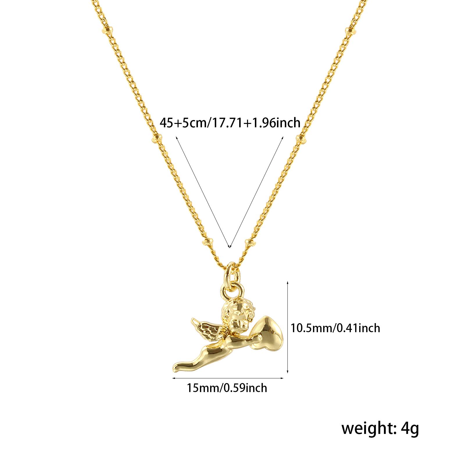 

1Piece Fashion 3D Angel Pendant Necklace 18K Real Gold Plated Brass Curb Link Chain Retro For Women Jewelry Gift 45cm + 5cm long