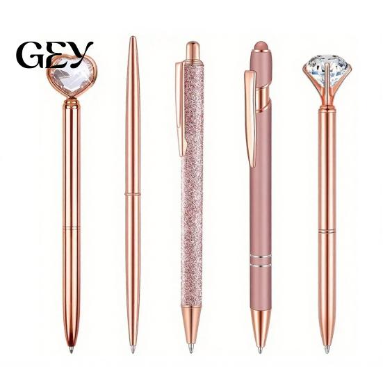 Fashionable Office School Supply 5PCS Metal Diamond Ballpoint Pens, with Sparkling Rhinestone Decor, Sturdy Pocket Clip Pen Smooth Press Mechanism