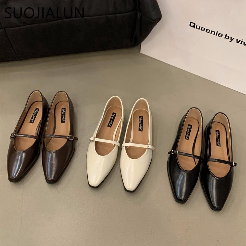 Fashion SUOJIALUN 2025 Autumn Women Flat Shoes Fashion Pointed Toe Shallow Slip On Ladies Elegant Csual Ballet Shoes Dress Laofer Shoes