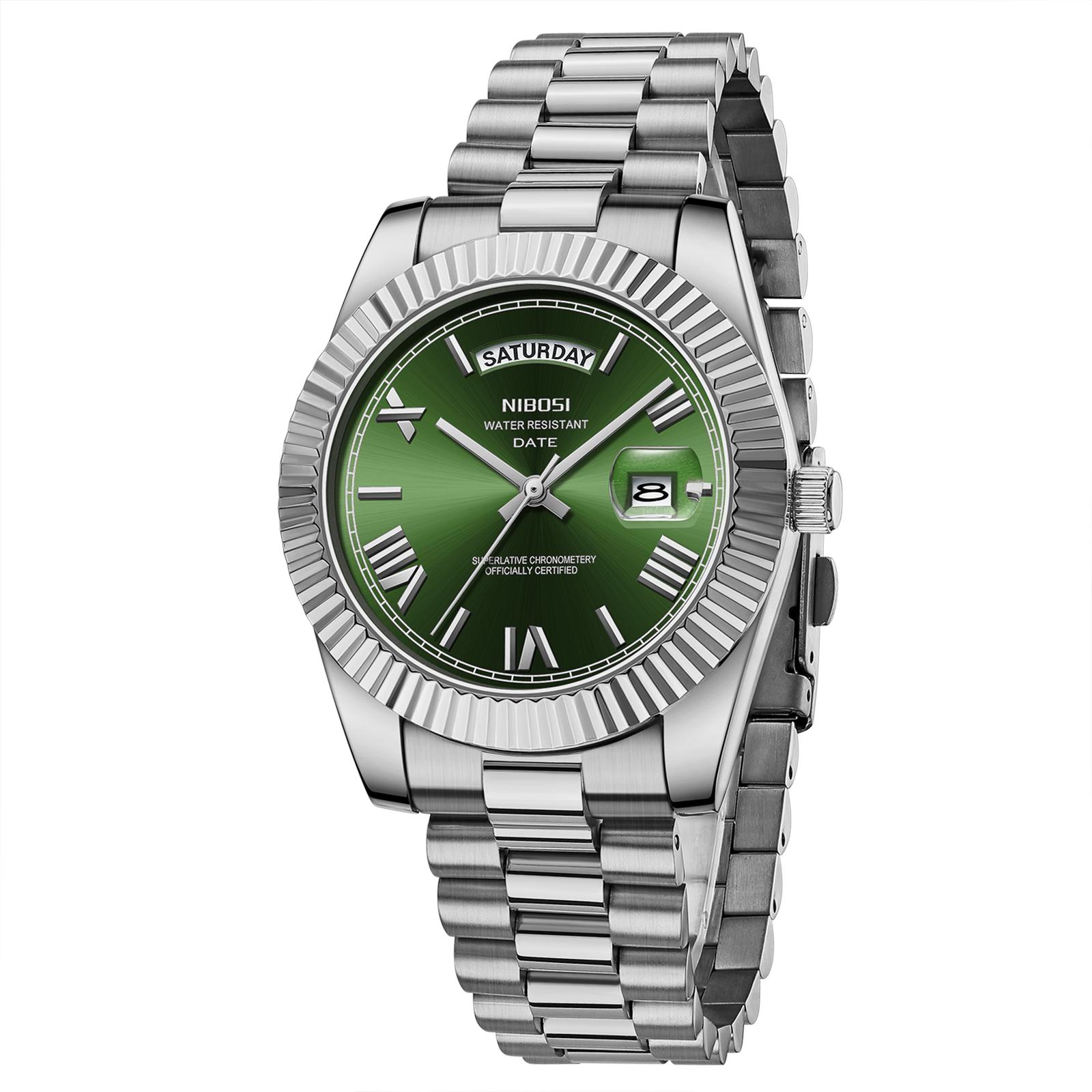 

Mens Watches Luxury Colorful Quartz Wristwatches for Men Stainless Steel Waterproof Luminous Date Watch Relogio Masculino Full silver зелений