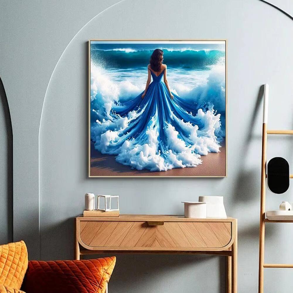 DIY Diamantmosaik Abendkleid Frau Voll Diamantmalerei Küstenlandschaft Heimdekorative Strasssteine