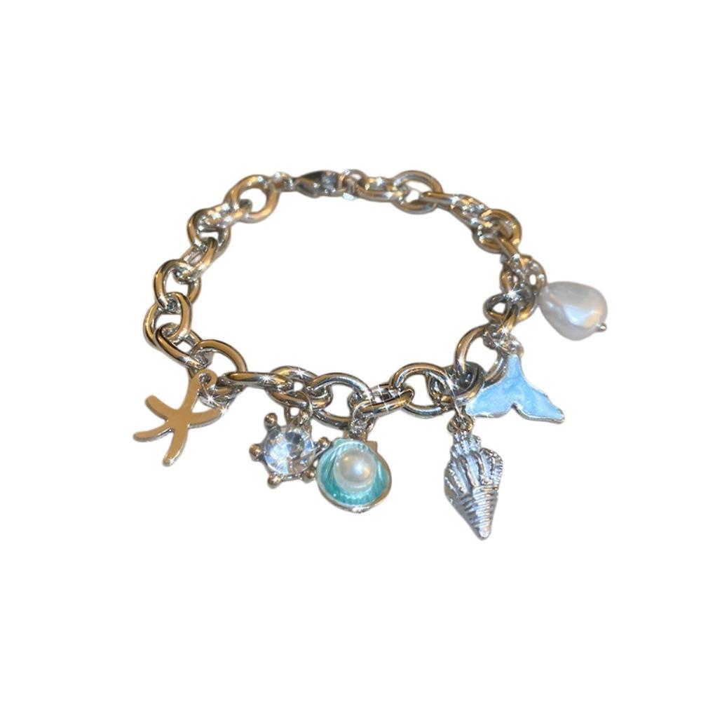 Zinc Zinc Alloy Rhinestone Pearl Starfish Beaded Bracelet Shell Beaded Hand Chain  Girls Couple Gift