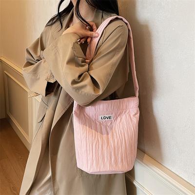 Solid Color Striped Pleated Shoulder Bag Women's Lightweight Crossbody Bag