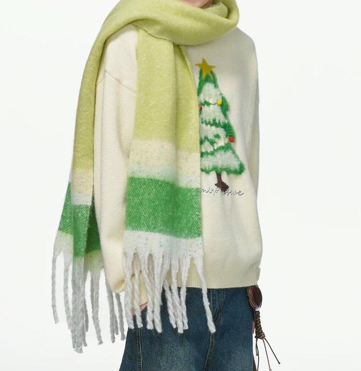 Unisex Loose Fit Christmas Tree Round Neck Sweater - Cozy Autumn/Winter Style Extra Large абрикосовый