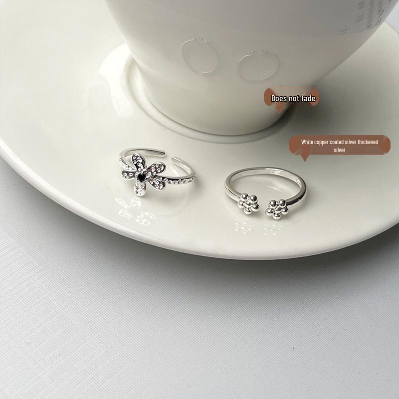 Lan Zhi: Inel Versatil cu Flori pentru Femei Dongdaemun Coreean - Argint Sterling 925 Deschis