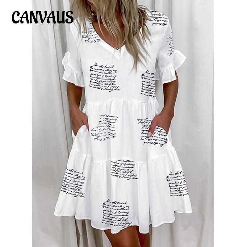 

Летние женские платья, модные милые свободные платья с v-образным вырезом и принтом