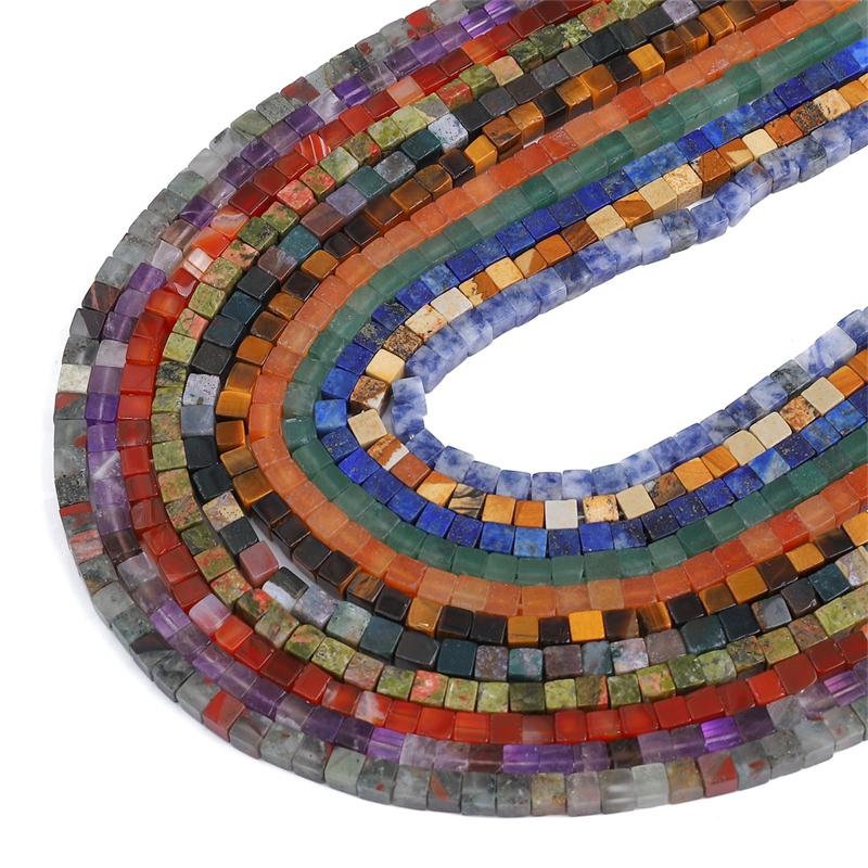 4mm Natural Stone Square Cube Beads Tiger Eye Agate Quartz Aventurine Stone E Spacer Loose Beads for Jewelry Making  85pcs 38cm