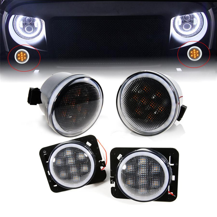 Front Fender LED Side Marker Light Turn Signal DRL Smoked for Jeep Wrangler JK