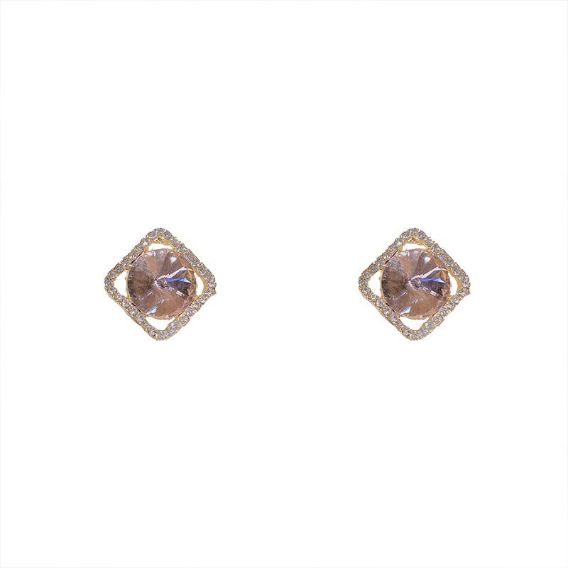 Lila runder Kristall in quadratischen Damen-Ohrsteckern Gebogenes hohles rhombisches geometrisches Statement kleiner Ohrring oreilles femmes