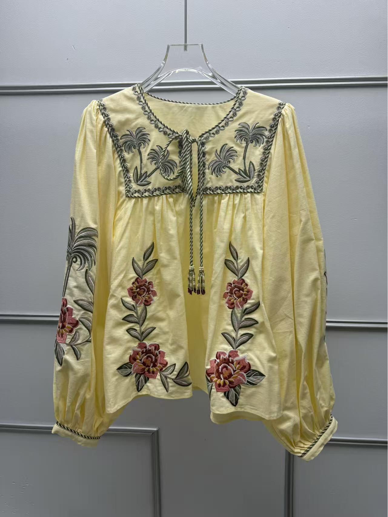 Elegant Floral Embroidered Long-Sleeved Top & Skirt Set - French Niche Spring/Summer 2026 S