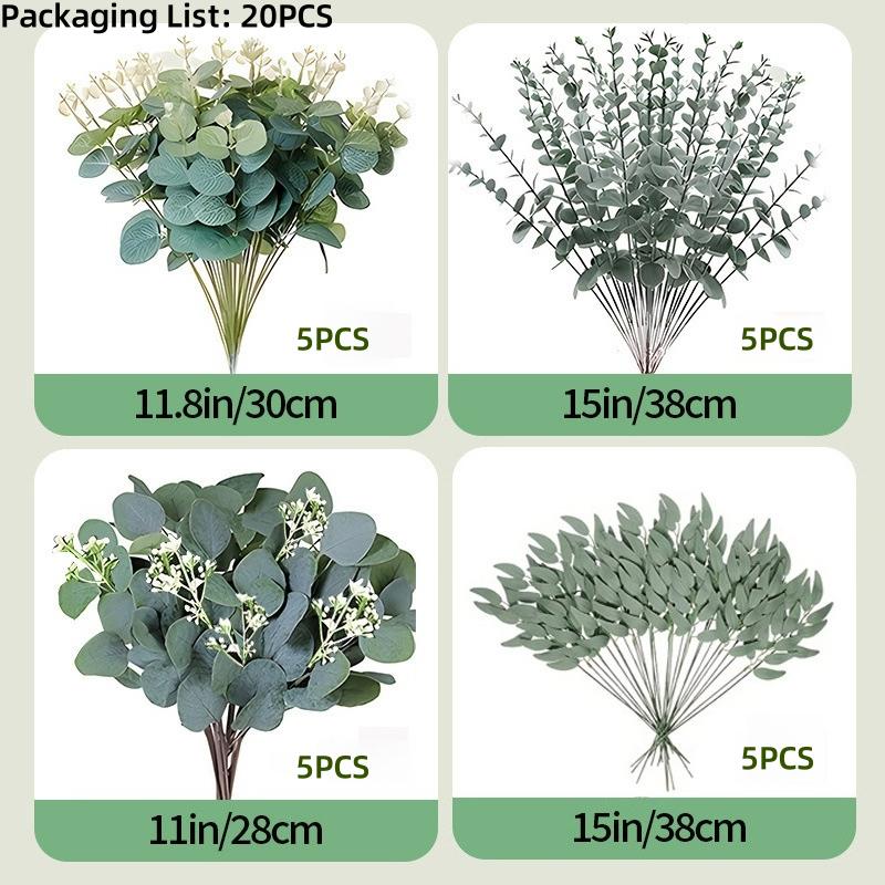 

Artificial Eucalyptus Leaves Bundle - Mixed Faux Silver Dollar Eucalyptus Stems for Wedding Bouquet, Floral Arrangement Decor