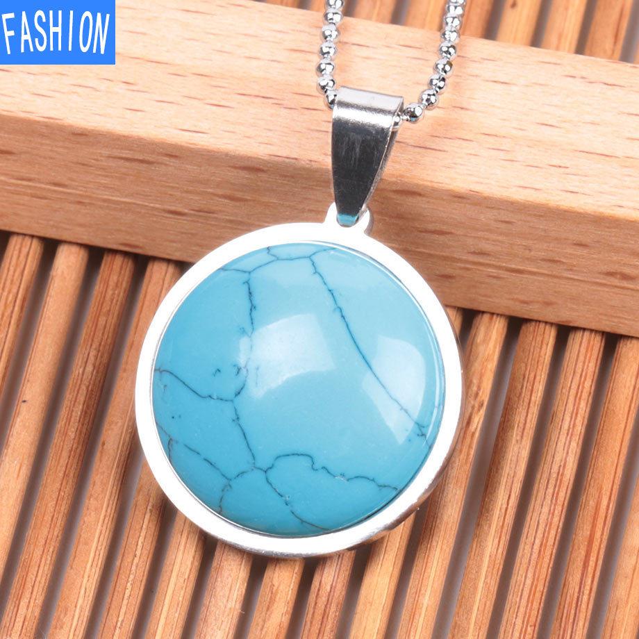 Collar De Cristal Natural De Moda con Personalidad Europea Y Americana De Acero Inoxidable De Piedra Plana Simple para Mujer