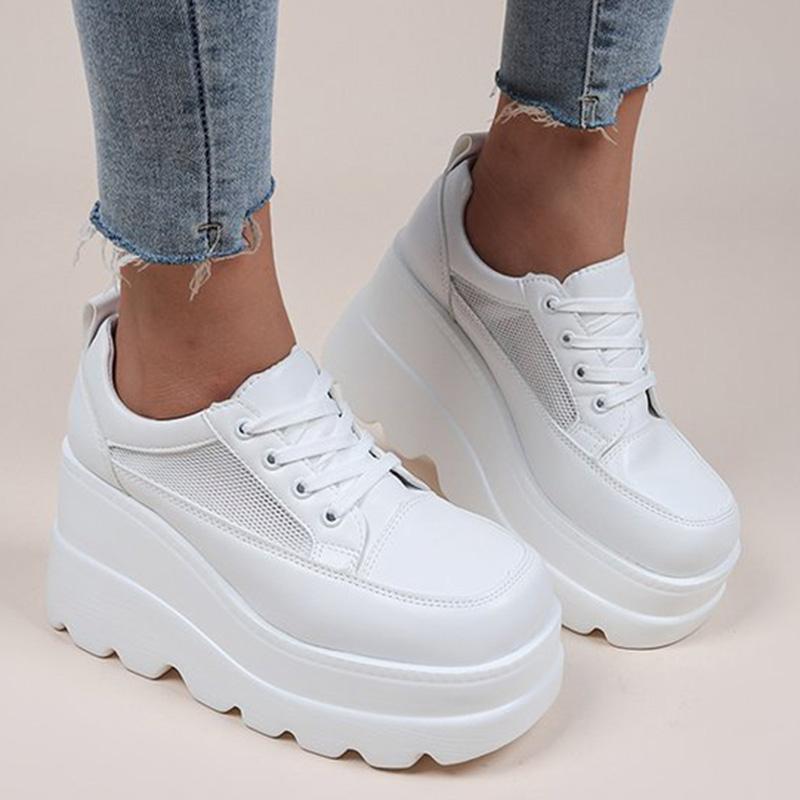 Fashion Fashion Black White Chunky Sneakers Gothic Platform Wedge Shoes for Woman 2025 Thick Bottom Mesh Breathable Sneakers Plus Size