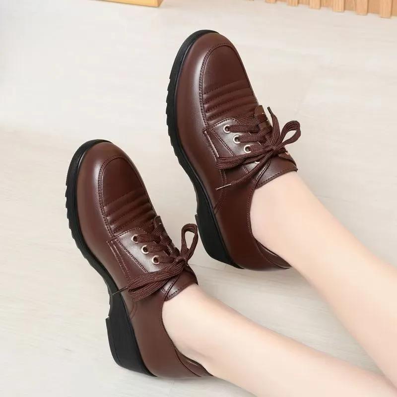 Damen Schuhe Damen Süß Runde Spitze Komfort Schnürung Anti-Rutsch Flache Schuhe Dame Lässig Schwarz Büro Arbeitschuhe zapatos ga331