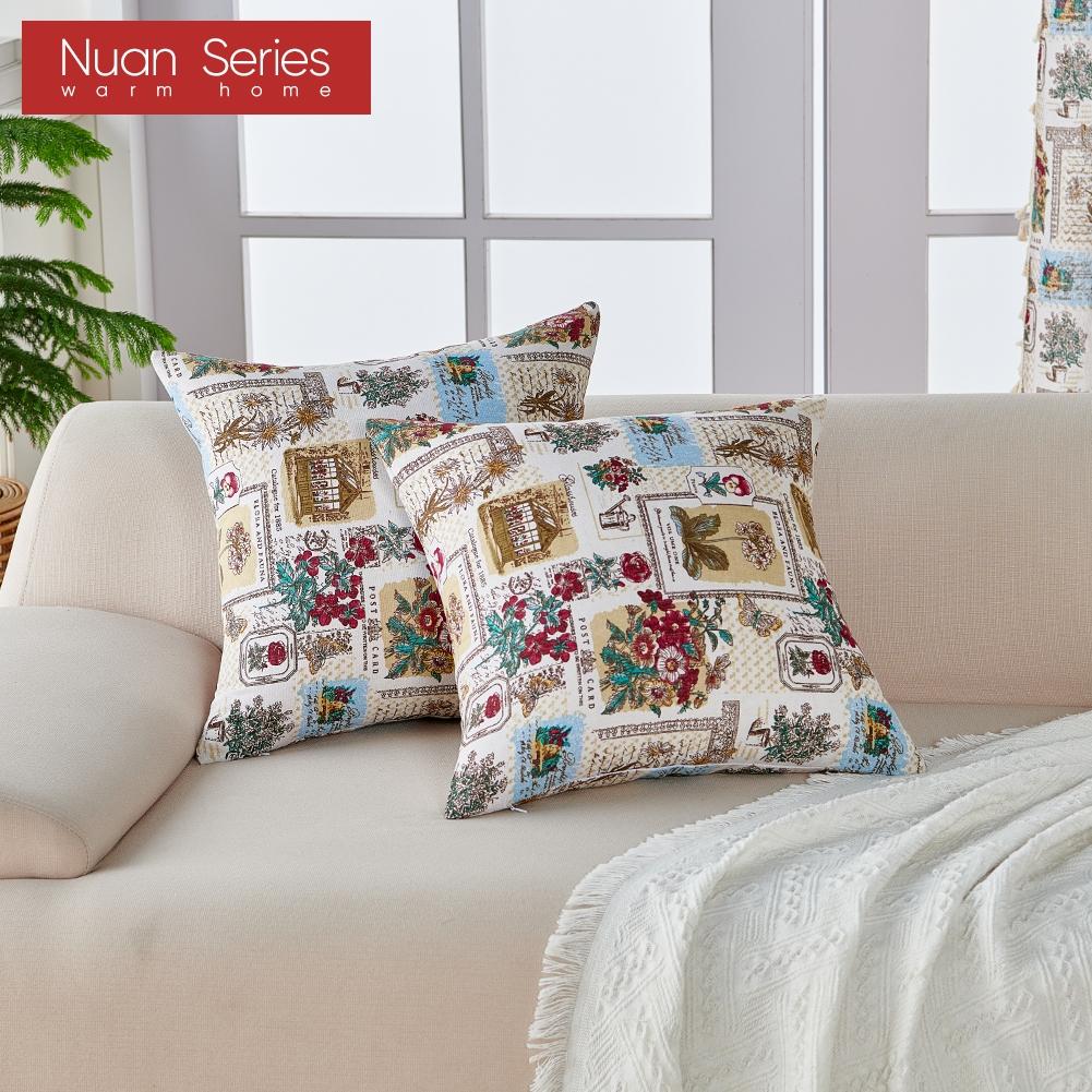 1PC Nuan Series Versatile American Retro Cotton and Linen Comfortable Pillowcase Cushion Cover for Sofa Bed Living Room Bedroom Home Decor