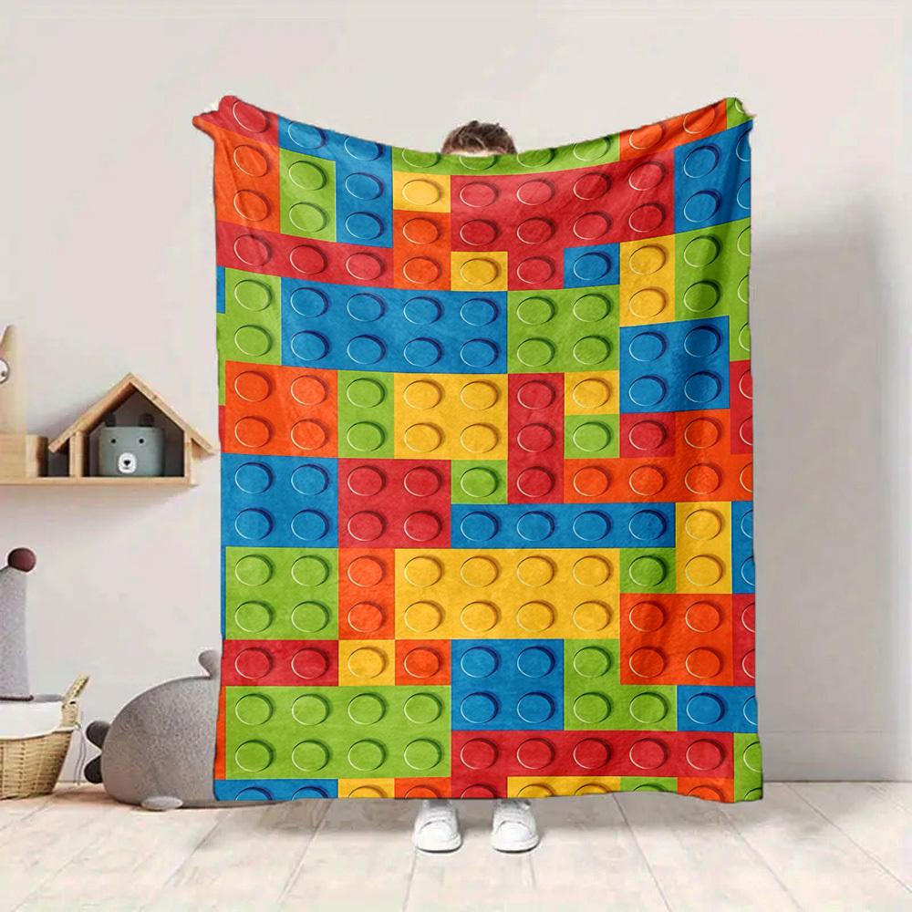 1pc Building Block Jigsaw Puzzle Blanket, Lightweight Flannel Throw Blanket for Sofa, Bed, Travel, Camping, Living Room, Office, Couch041