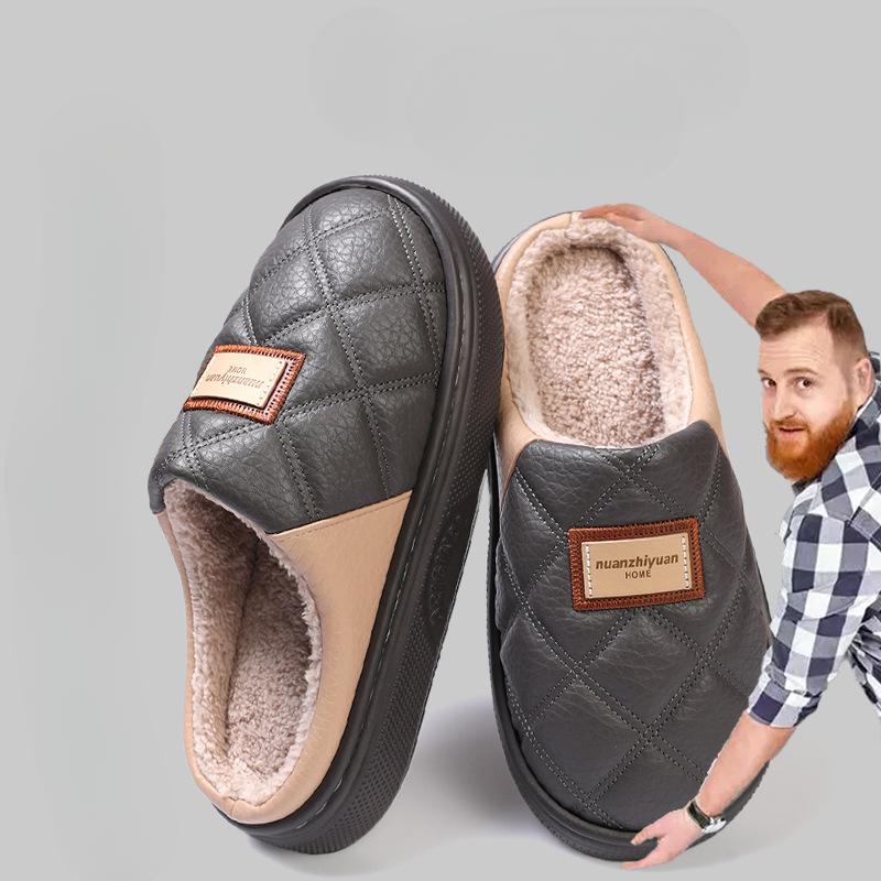 Модные домашние тапочки большого размера 50-51 для мужчин легкие зимние плюшевые комнатные мужские туфли 2025 новинка нескользящие теплые тапочки на платформе 50-51 3599₽