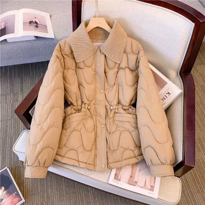 Women's Thickened Down Cotton Coat - Winter Fashion, Versatile Petite Jacket with Turn-down Collar