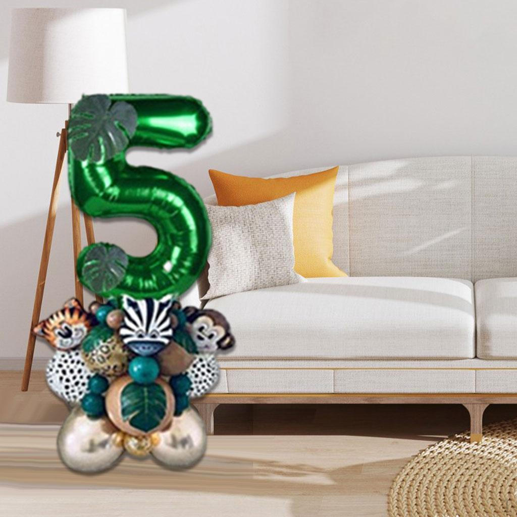 28 Pieces Jungle Animal Balloons Leaves Decor Theme Cute Green Aluminum Latex Balloon for