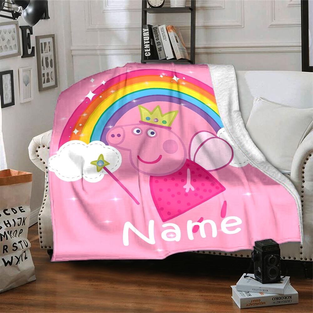 Custom Name Peppa Pig Theme Printed Blanket - Perfect for Couch, Bed, Travel & Outdoor Use | Machine Washable, Cozy & Durable.