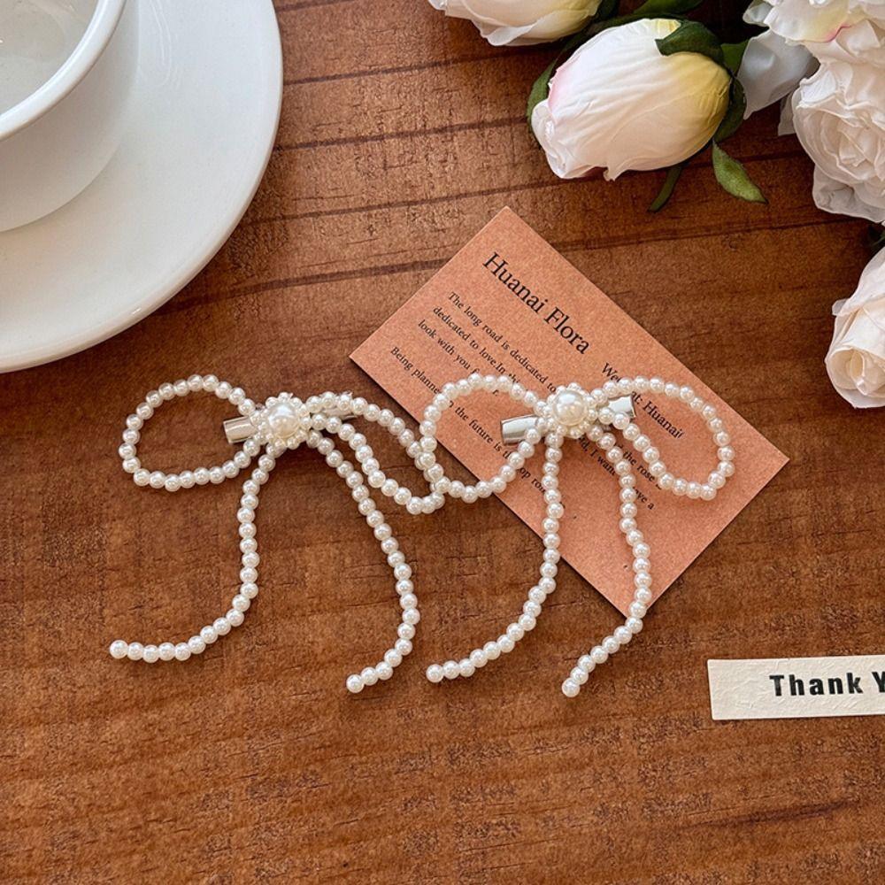 

Y2K Balletcore Barrettes Bowknot Pearl Tassel Duckbloss Clip Fashion Pearl Bow Hair Clip Girl