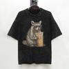 Funny Sunglasses Raccoon Drinking Iced Coffee Lovers Meme T Shirt Washed TShirt for Men Women Streetwear Summer Tee Shirt