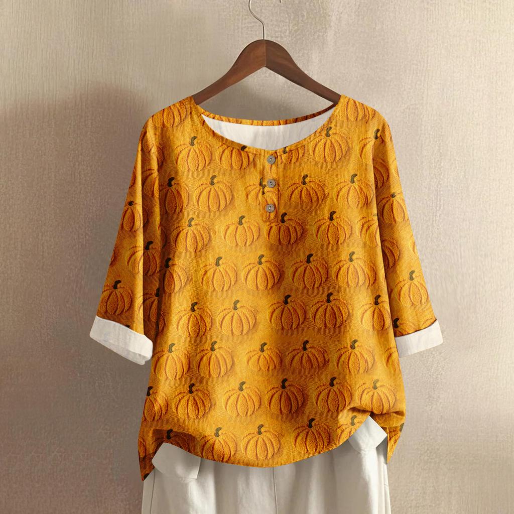 Women's Fashion Casual Long Sleeve Halloween Printed V-Neck Top