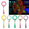 Wristlet Keychain Bracelet Bangle for Key Ring Chain Bracelet with Fluorescent Silicone Bead Leather Bead Keychain for W