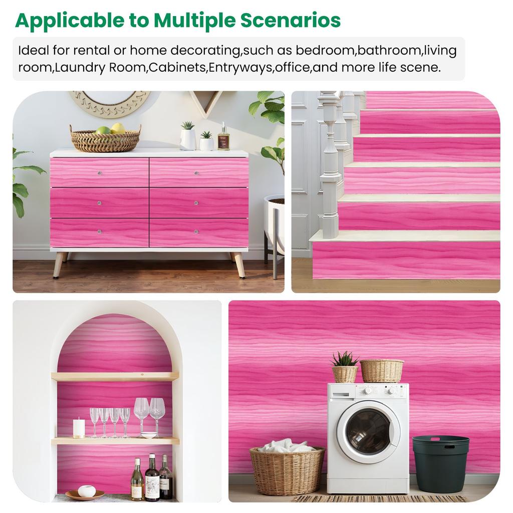 Pink Gradient Waves Wallpaper 22.83"X118" Waterproof Wallpaper for Living Room/Bedroom/Bathroom PVC Wall Sticker