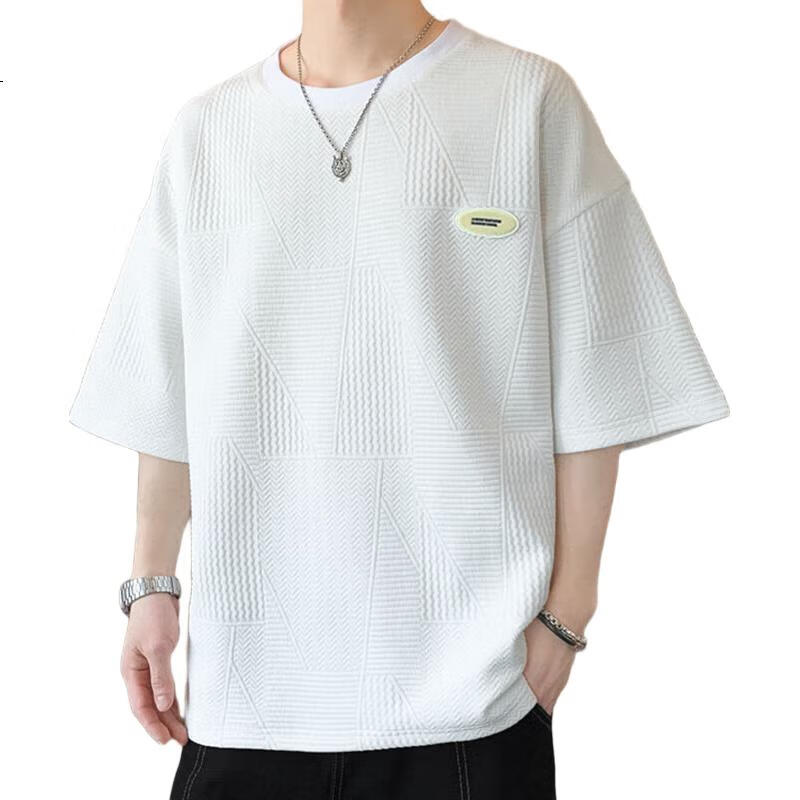 TUCANO Short-Sleeve T-Shirt for Men, Summer Loose Casual Top, Waffle Knit Half-Sleeve Heavyweight Undershirt, Men's Clothing, White, 3XL