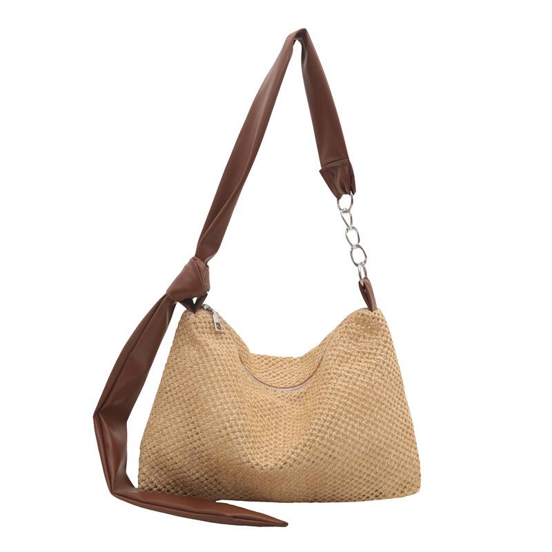 Hand-carrying Big Bag for Women New Texture Woven Underarm Bag Solid Color Simple Hollow One-shoulder Casual Tote Bag
