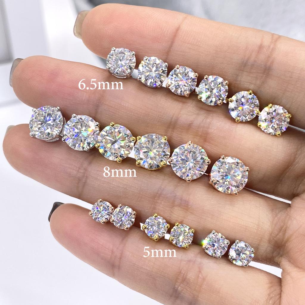 18 Karat Weißgold Gelbgold Roségold Beschichtete Moissanit Ohrstecker 5mm 6,5mm 8mm VVS Diamant Ohrringe für Damen