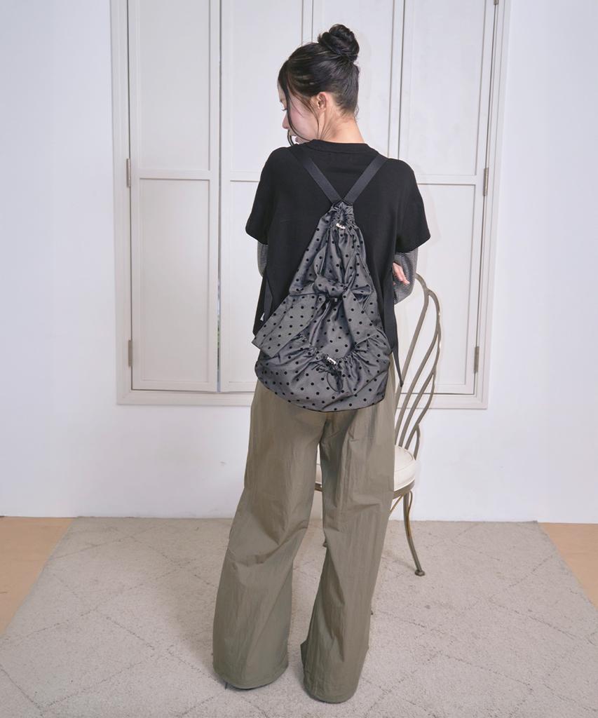 The Green Lab Ribbon String Dot Backpack [Grey]