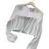 Damen Mesh Durchsichtig Sonnenjacke Langarm Knopfleiste Sonnenshirts UV-Schutz Kurz