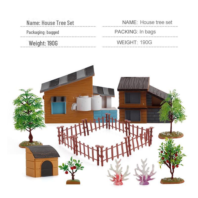 Children's Mini Farm & Tree House Simulation Playset with Fruit Trees, Dog House, and Fence Ornaments