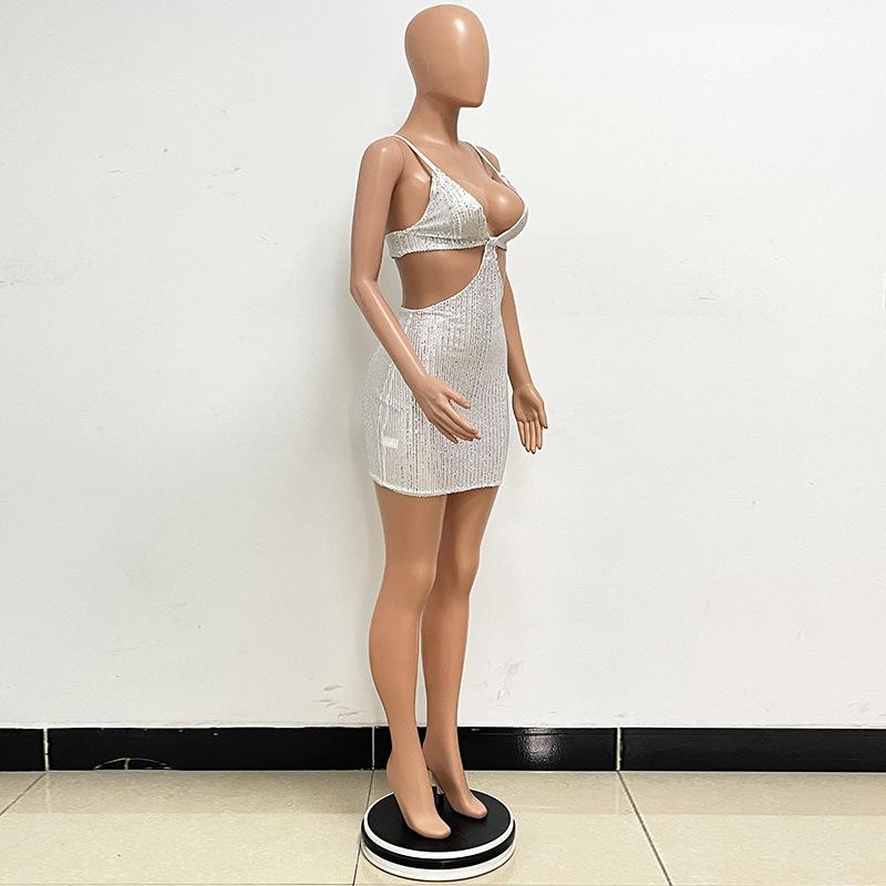 Women's Summer Dress Seaside Holiday Beach Dress Sleeveless Sequin Halter Dress